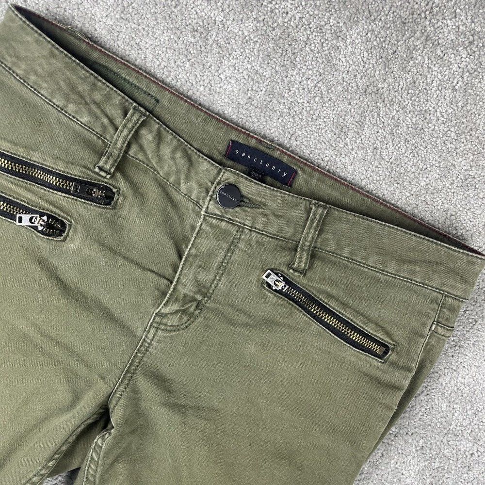 Sanctuary "Civilian" Skinny Jeans Womens Size 29 Green Zip Pockets Stretch Denim